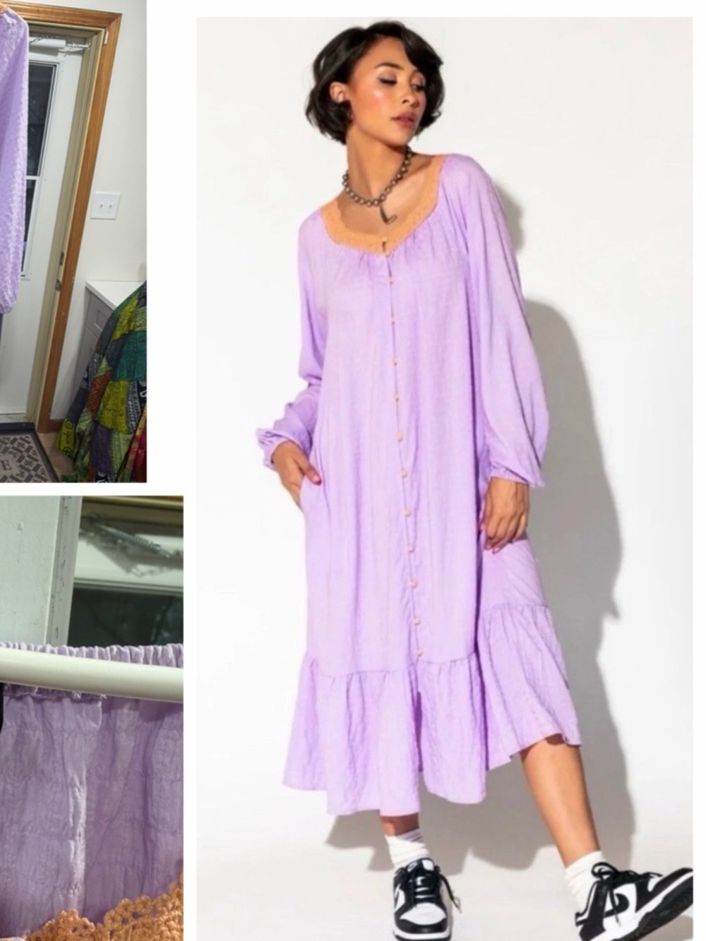 Dressed in LALA Lilac Button-Front Ruffle Hem Midi Dress